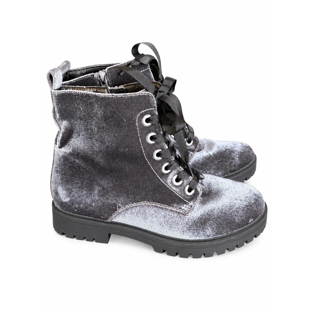 Mossimo Womens Gray Velvet Lace Up Combat Ankle Boots Lugged Sole Size 9